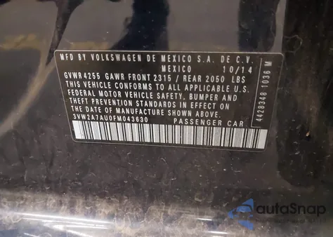 2015 Volkswagen Golf Tdi Se 4-Door из США, поврежденный, VIN 3VW2A7AU0FM043630